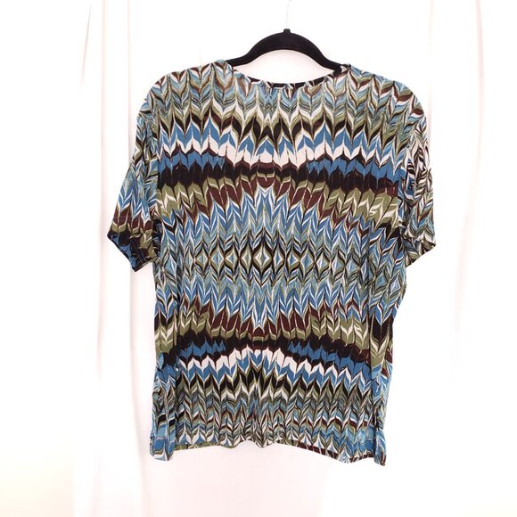 Jaclyn Smith Multicolor Stripie Short Sleeve Stretchy Scoop Neck Blouse Size XL - Picture 10 of 12